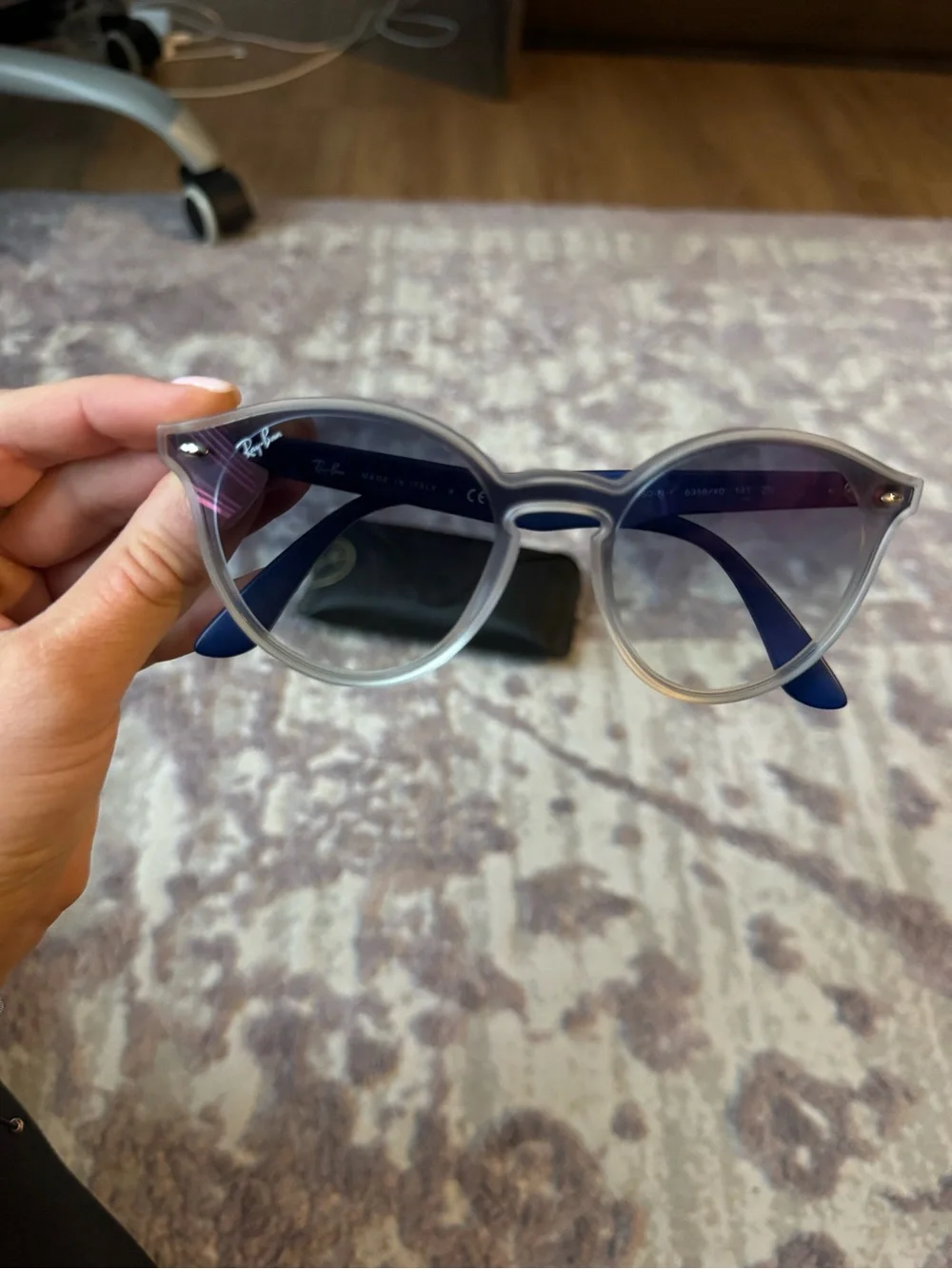 Ray-Ban Silver Frame Sunglasses with Blue Gradient Lenses